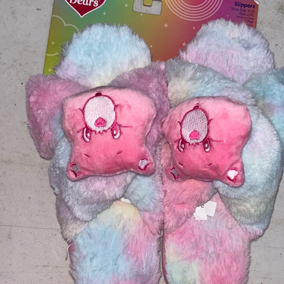 Care Bears Pink and Blue Plush Slippers - Picture 1 of 2